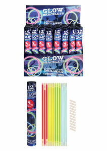 PARTIJ KOKER MET 12 GLOWSTICKS MULTI COLOR ARMBANDEN 21CM